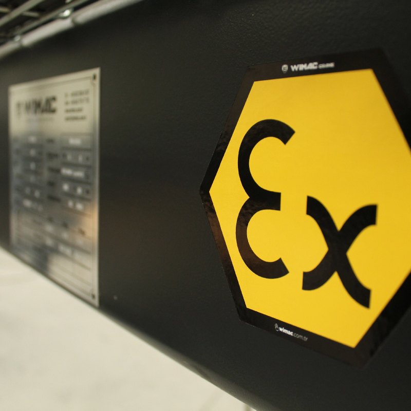 Wimac Ex-Proof CraneKit — Ex hexagon mark on aluminum enclosure